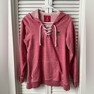 Antigua Women's Chicago Blackhawks Pink Heather-Red Lace-Up Hoodie